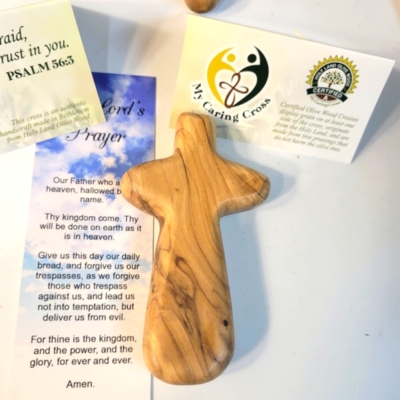 3ea LARGE 4" Genuine olive wood handmade in JERUSALEM palm worry crosses - Picture 1 of 13